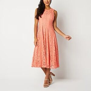 Danny & Nicole Coral Lace Midi Dress